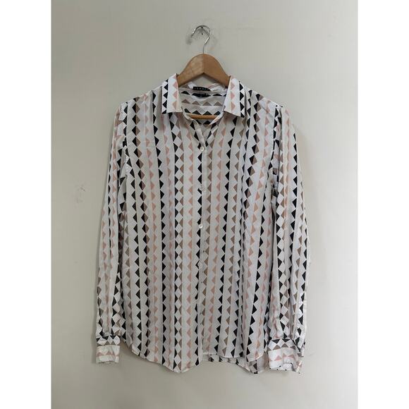Theory Tops - Theory Diamond Triangle Print Silk Button Up Shirt Blouse Career Coroporate
